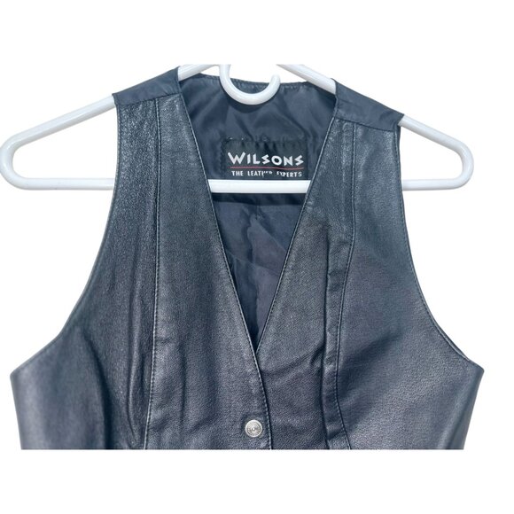 Wilson Leather Vest Womens Medium Button down Biker Moto Goth 90s Vintage Retro - Picture 6 of 11